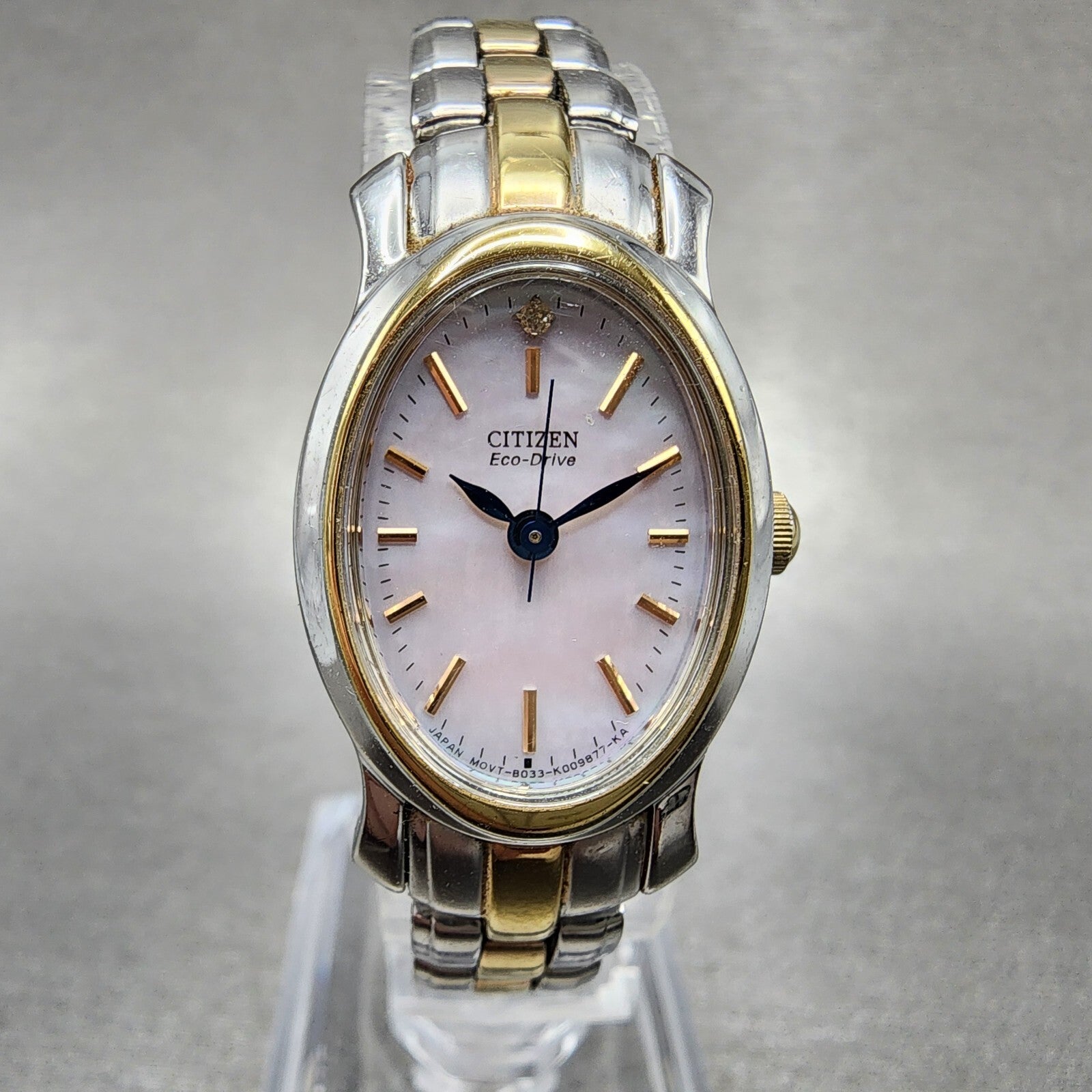 Citizen EcoDrive Watch Women 19mm MOP Dial Two Tone Oval E033K006520 Runs0