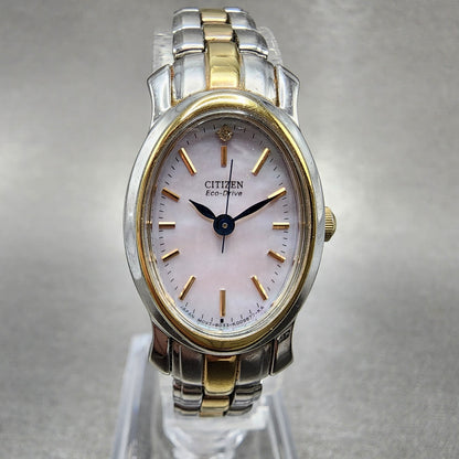 Citizen EcoDrive Watch Women 19mm MOP Dial Two Tone Oval E033K006520 Runs0
