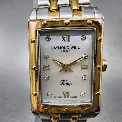 Raymond Weil Tango Tank Watch Women 19mm MOP Dial Two Tone Rectangle New Battery