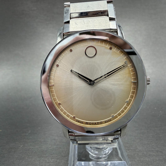 Movado Sapphire Watch Men 40mm Silver Dial Steel Round New Battery0