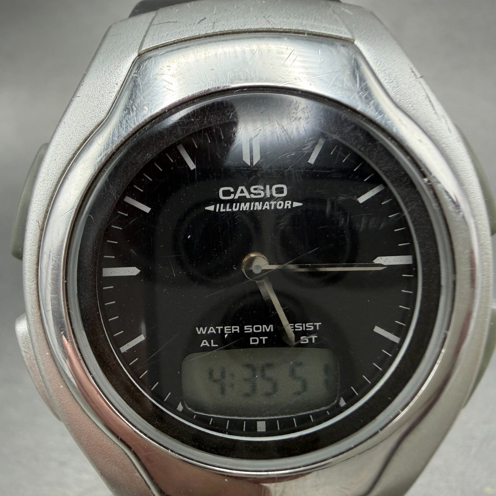 Casio AW-E10 Watch Men 37mm Black Dial Silver Tone Analog Digital new battery AB3