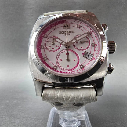 Zodiac Desert Master Chronograph Watch Women 40mm White Dial Steel Date New batt5
