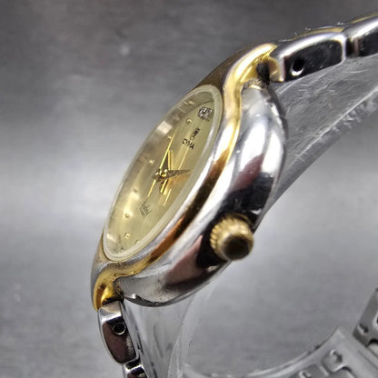 Cyma Sealord Watch Women 24mm Champagne Dial Two Tone Round 412 New Battery2