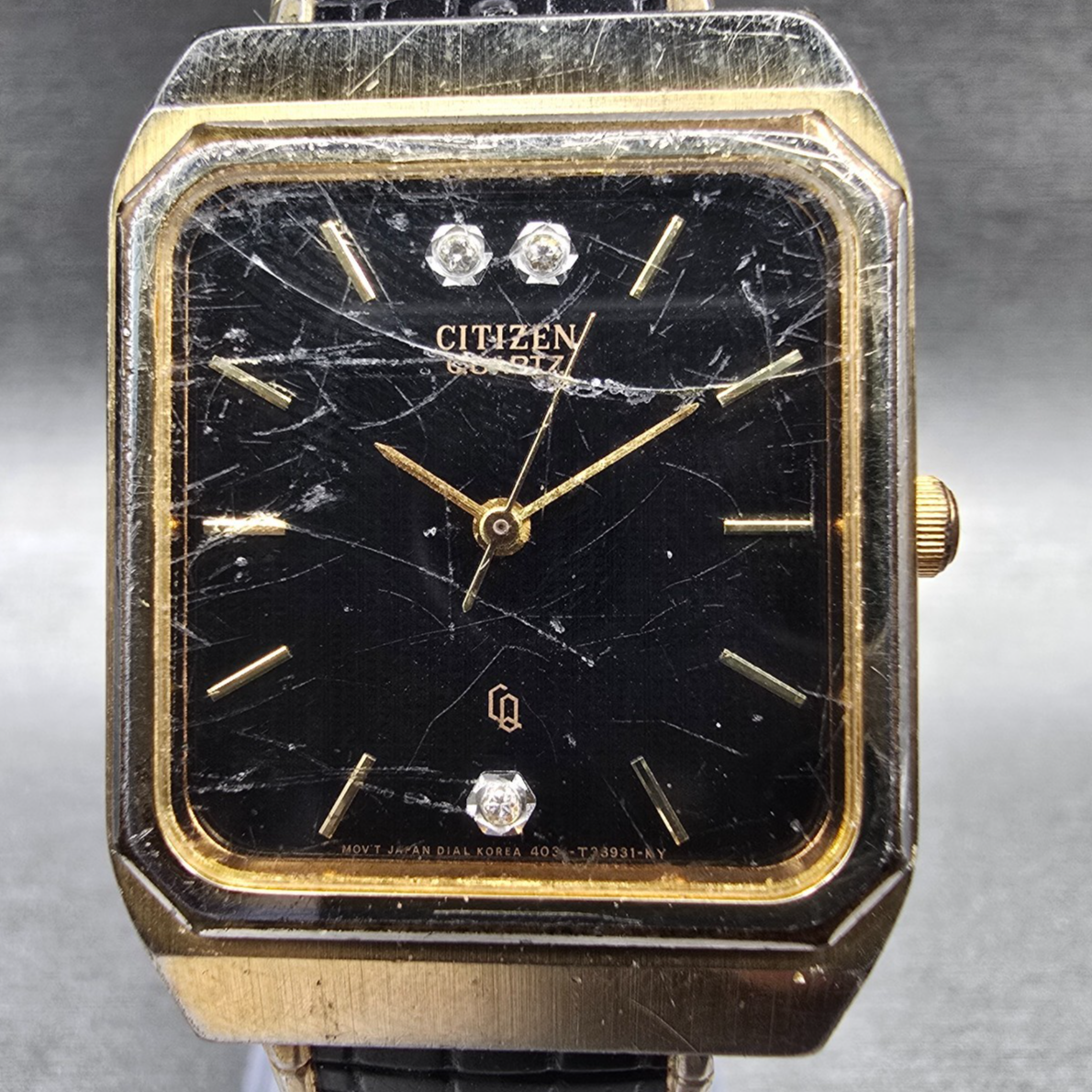 Citizen CQ Watch Men 27mm Black Dial Gold Tone Rectangle 4031-986351 New Battery1