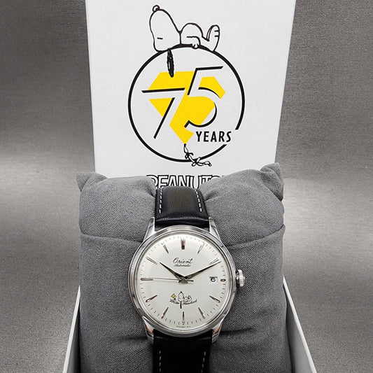 Orient Peanuts Snoopy Bambino Watch Men 38mm White Dial Steel Date Automatic0