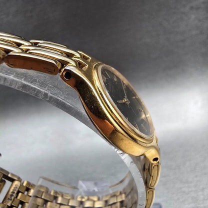 Seiko Watch Women 22mm Black Dial Gold Tone Round 1N00-0A99 New Battery VTG JP3