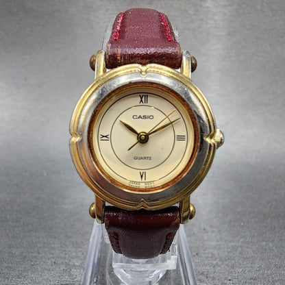 Casio LTP1106 Watch Women 23mm Cream Dial Two Tone Round Leather Band New Batt0