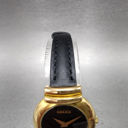 Gucci 5300L Watch Women 24mm Black Dial Gold Plated Round New Battery VTG4
