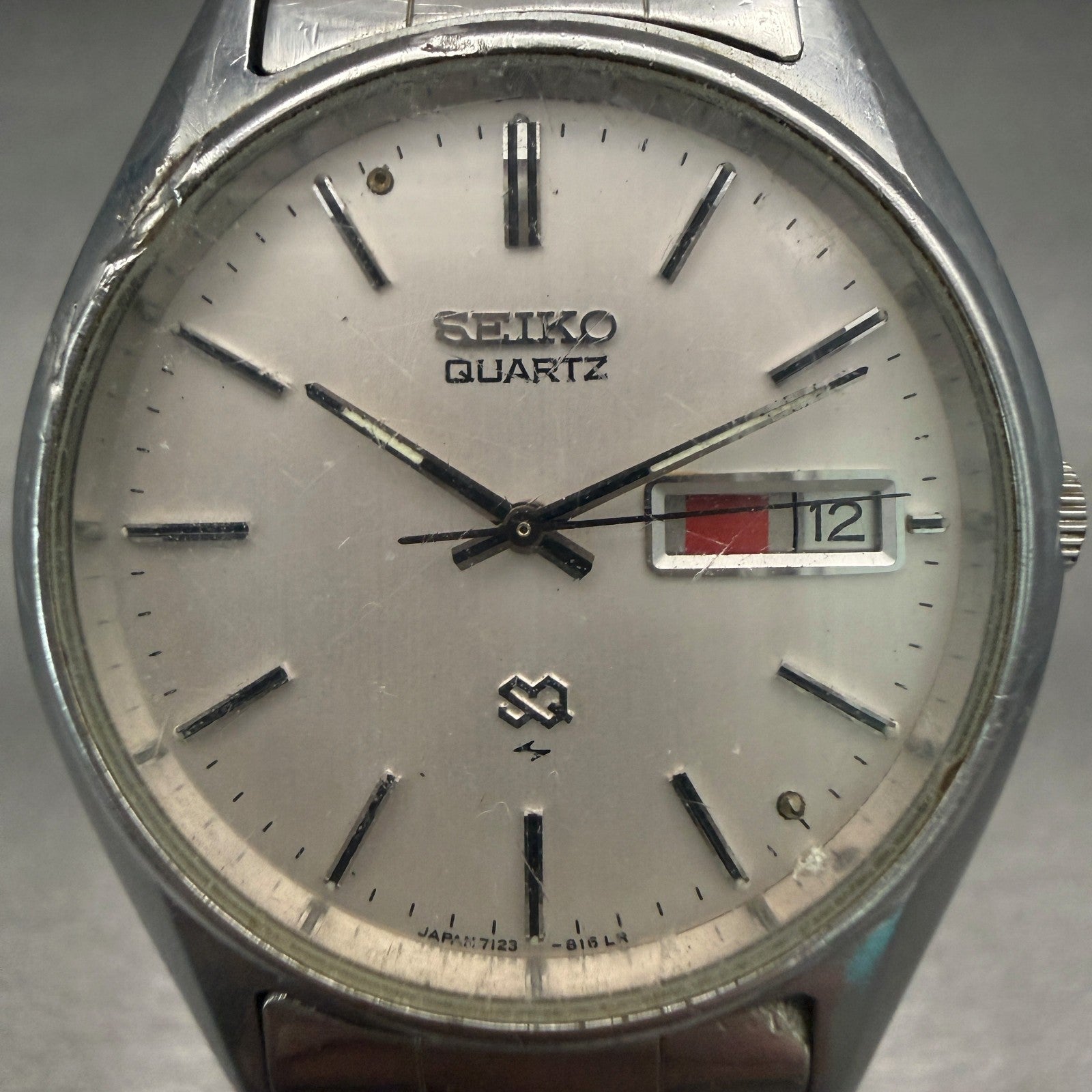 Seiko SQ Watch Men 35mm Silver Dial Two Tone Daydate Round 7123-8460 New Battery1