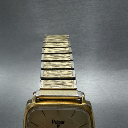 Seiko Pulsar Tank Watch Men 29mm Champagne Dial Gold Tone Y4816280 New Battery4