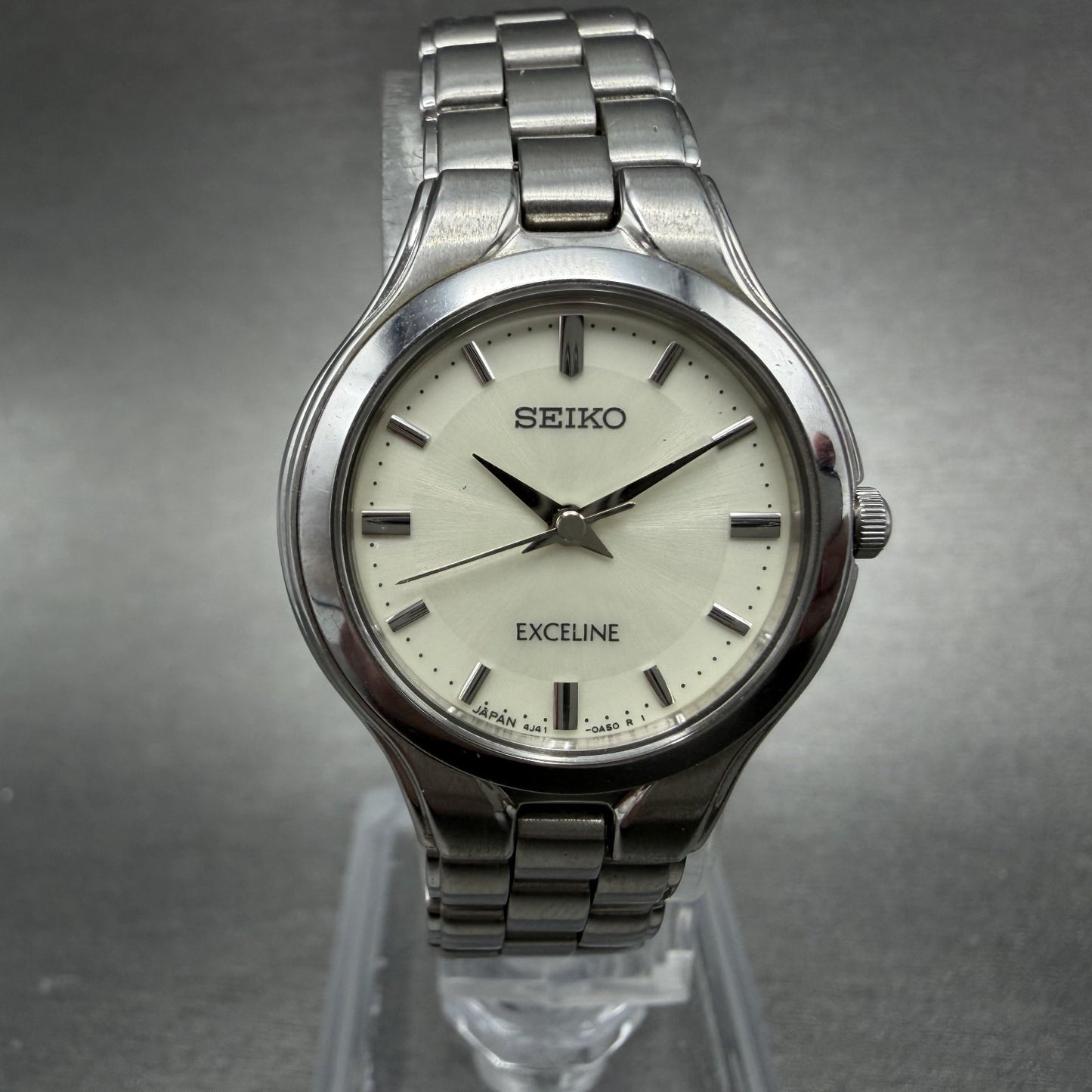 Seiko Exceline Watch Women 24mm White Dial Silver Tone 4J41-0A50 New Battery0
