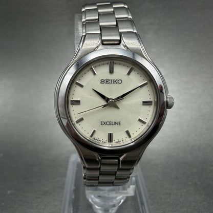 Seiko Exceline Watch Women 24mm White Dial Silver Tone 4J41-0A50 New Battery0