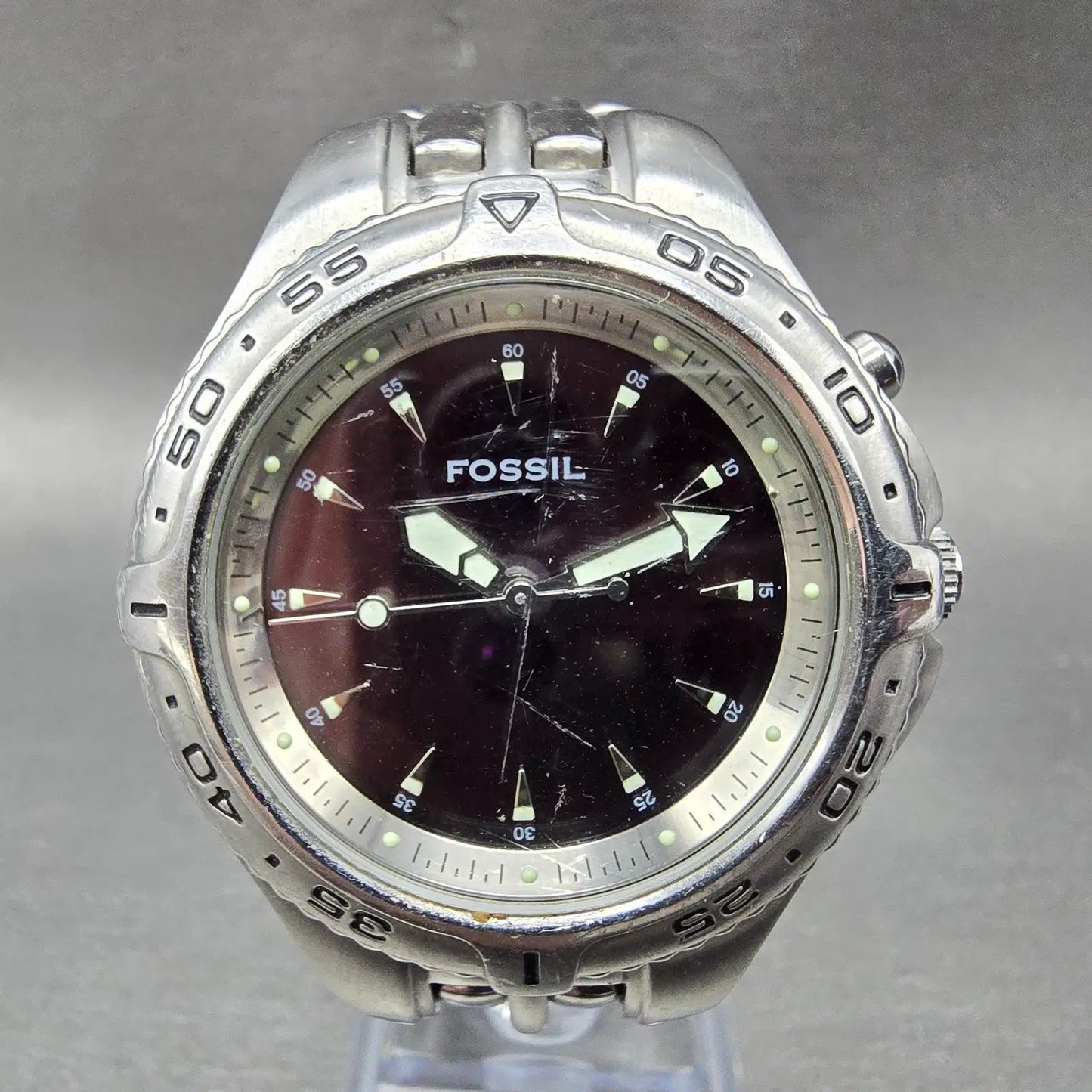 Fossil Blue Watch Men 40mm Red & Silver Dial Silver Tone AM-3614 New Battery0