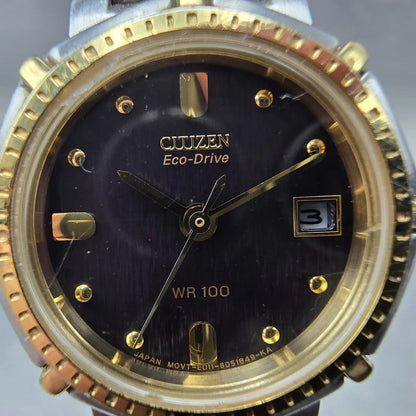 Citizen Eco-Drive Watch Women 27mm Blue Dial Two Tone Date E011-S030561 Runs1