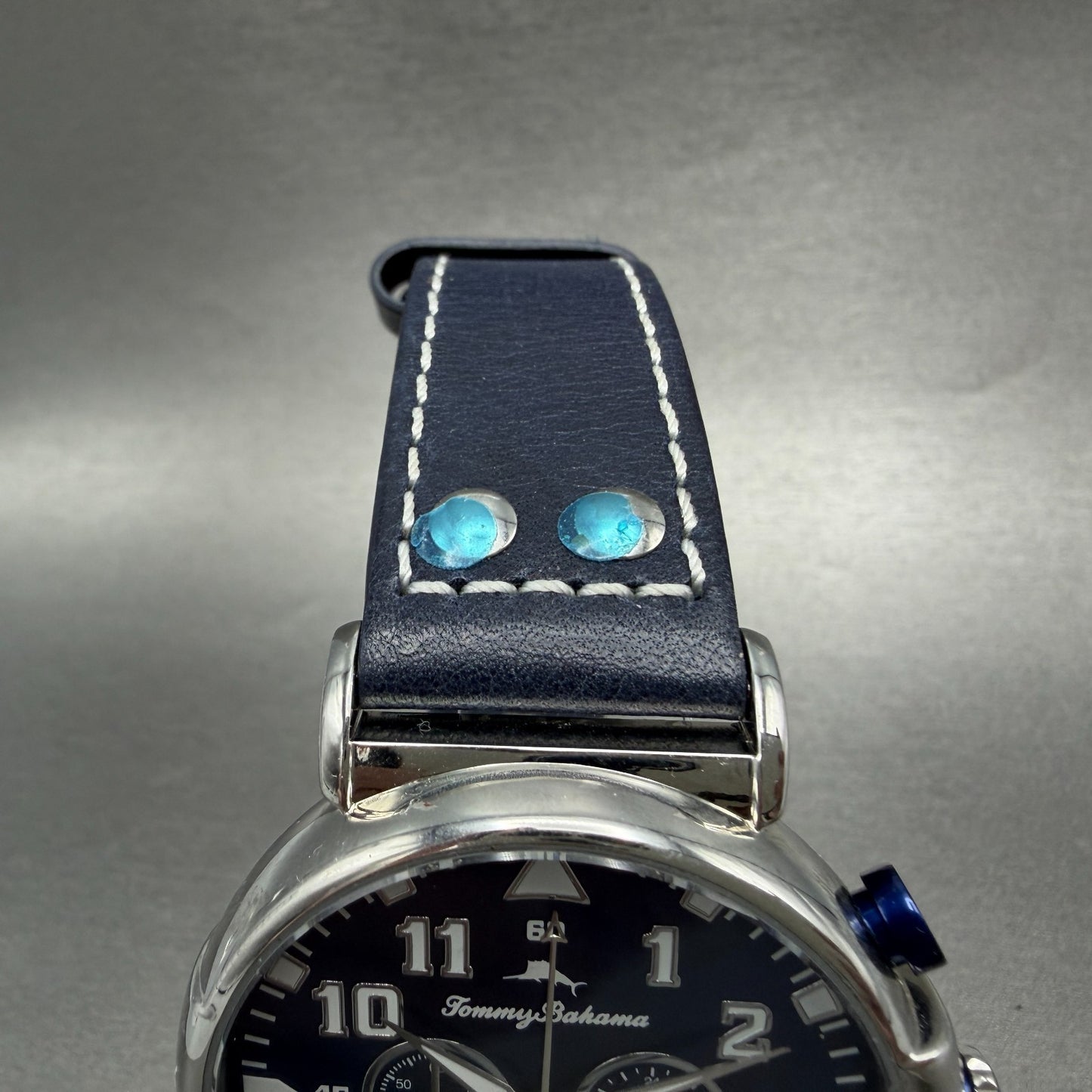 Tommy Bahama Chrono Watch Men 46mm Blue Dial Steel Date Dual Time New Battery5