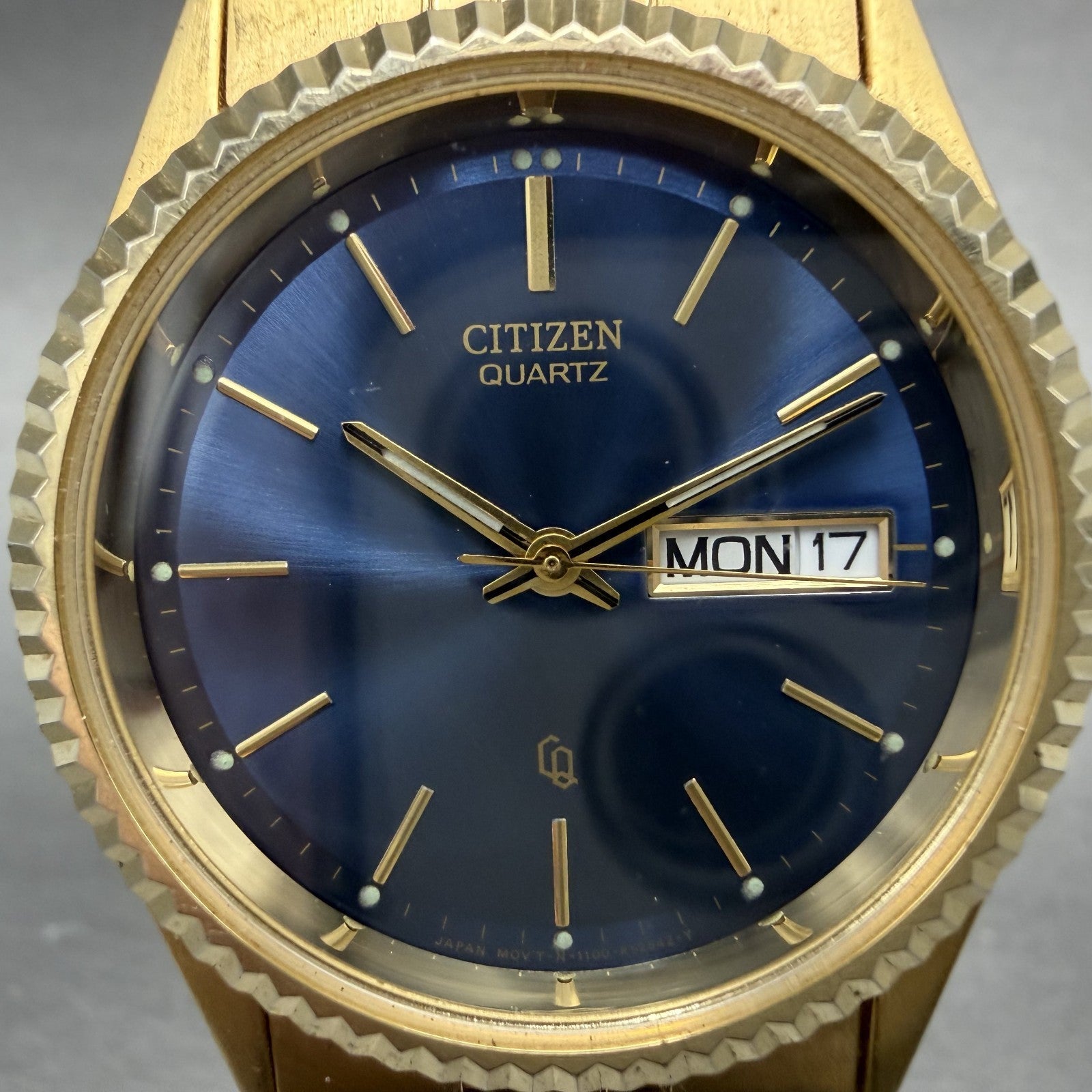 Citizen CQ President Watch Men 36mm Blue Dial Gold Tone Round Daydate New BattAB1