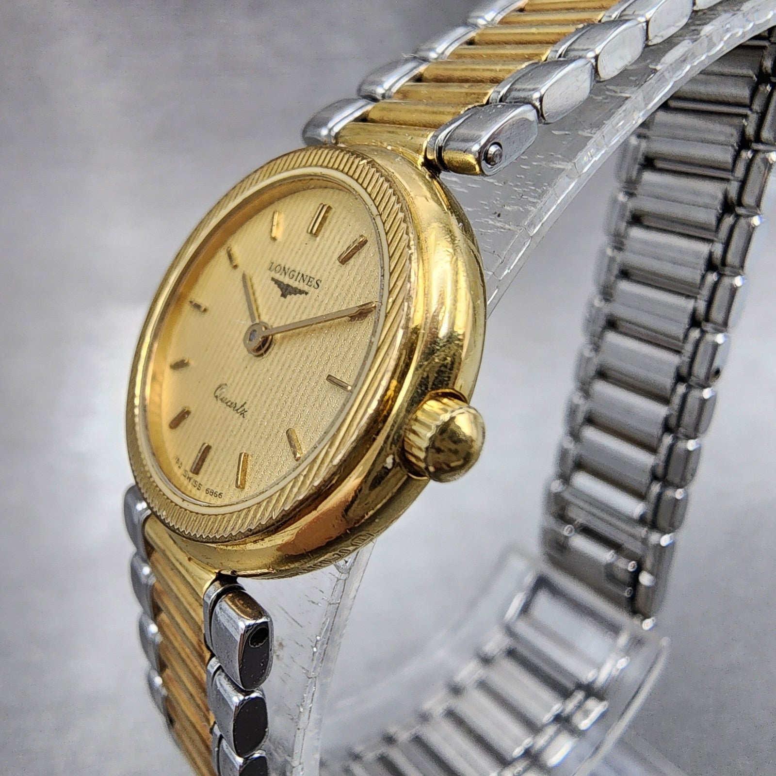 Longines Watch Women 20mm Gold Dial Two Tone Round 21852475 New Battery VTG1