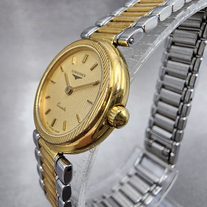 Longines Watch Women 20mm Gold Dial Two Tone Round 21852475 New Battery VTG1