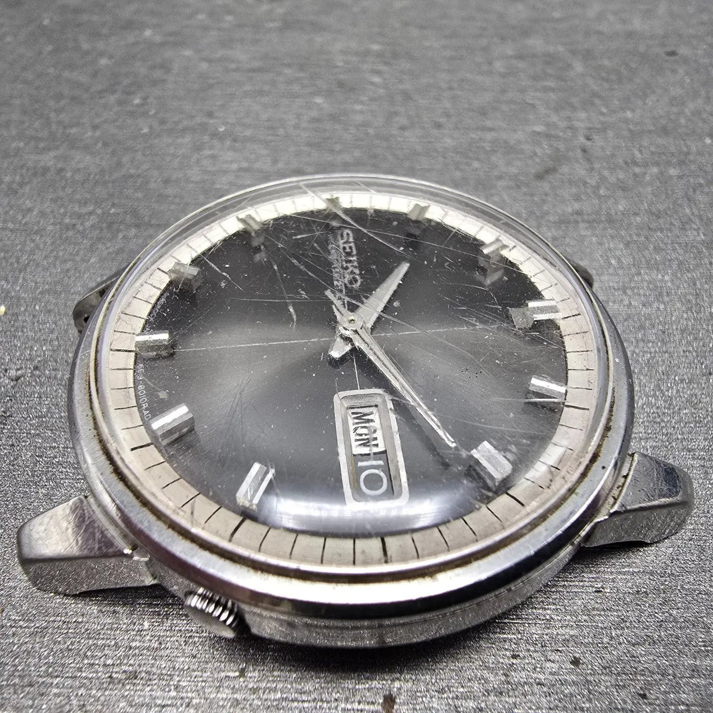 Seiko Weekdater Automatic Watch Men 37mm Gray Dial Steel Daydate 6619-8010 PARTS6