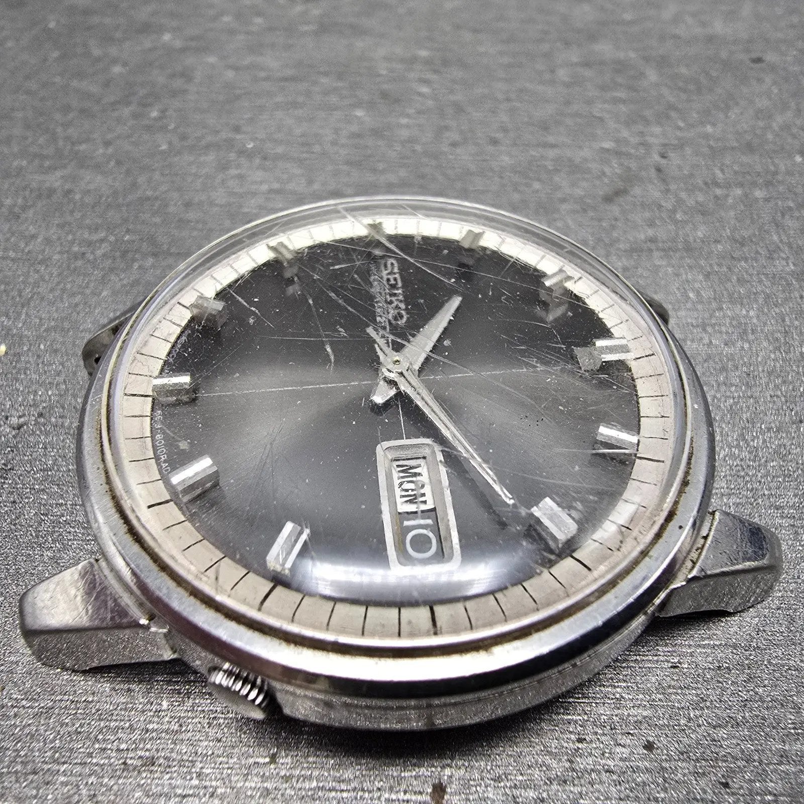 Seiko Weekdater Automatic Watch Men 37mm Gray Dial Steel Daydate 6619-8010 PARTS6