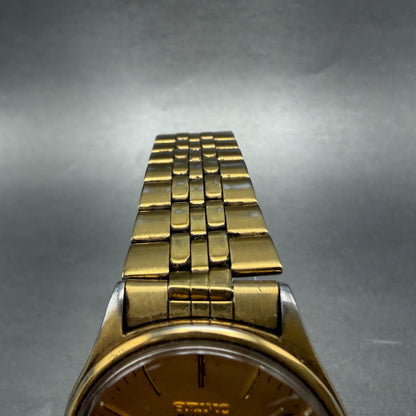 Seiko SQ Watch Men 35mm Champagne Dial Gold Tone Daydate 5y23-8049 New Battery B4