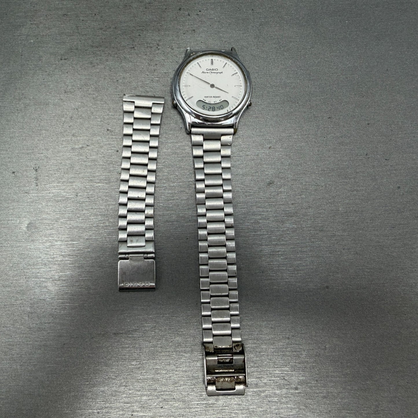 Casio AQ-227 Watch Unisex 35mm White Dial Silver Tone Analog Digital PARTS0