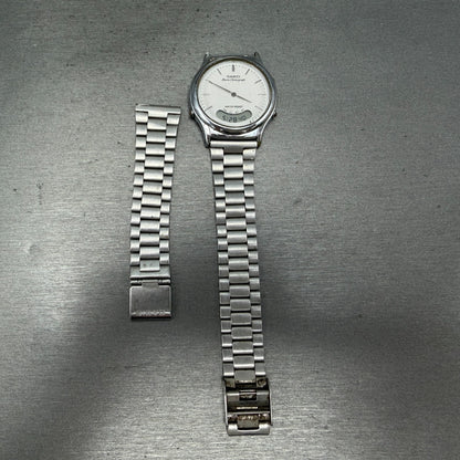 Casio AQ-227 Watch Unisex 35mm White Dial Silver Tone Analog Digital PARTS0