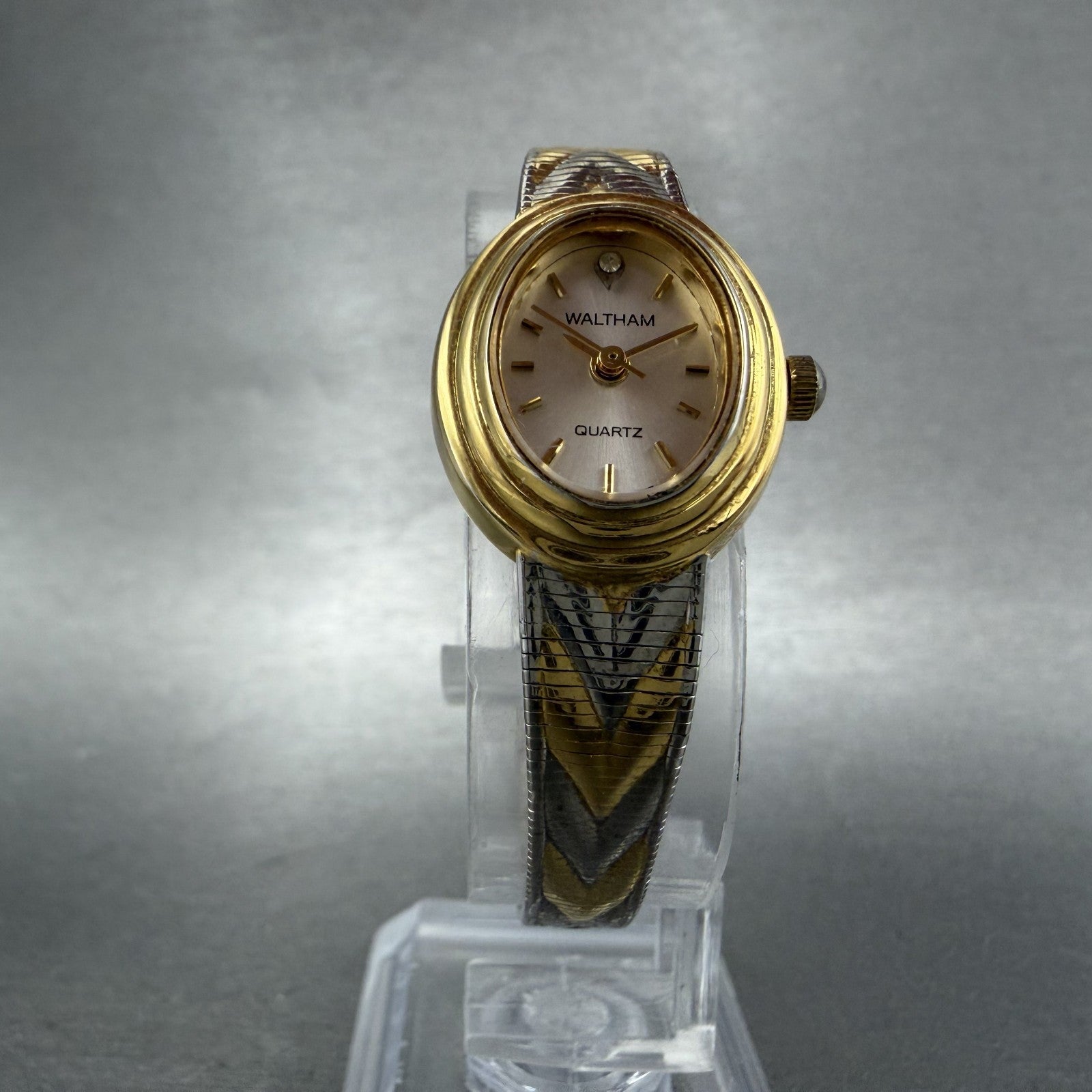 Waltham Watch Women 18mm Silver Dial Two Tone Oval Mesh Band New Battery VTG5