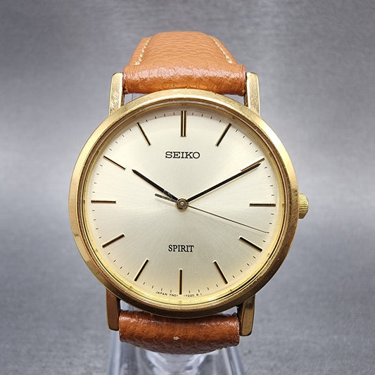 Seiko Spirit Watch Men 31mm Champagne Dial Gold Tone 7n017060 New Battery0