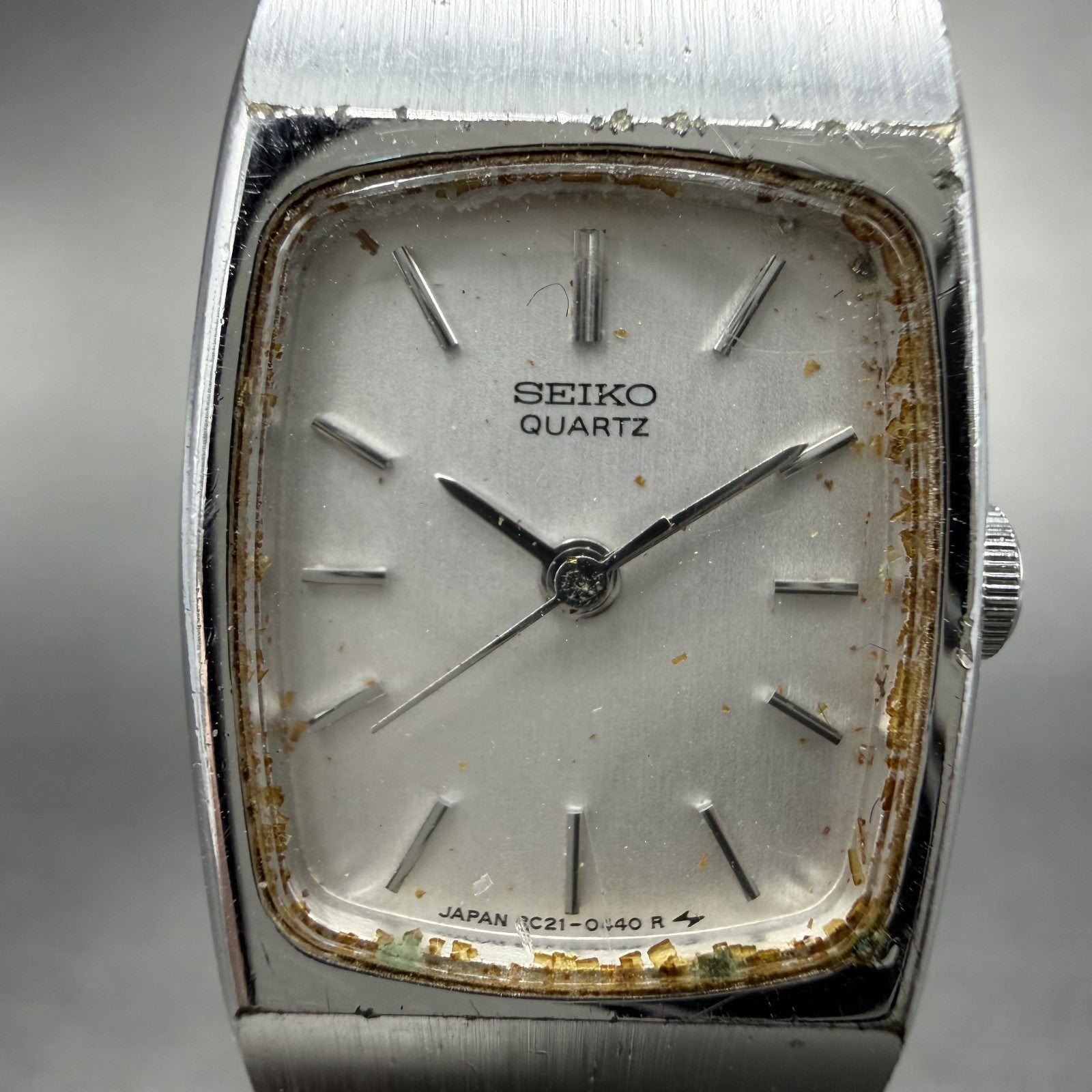 Seiko Tank Watch Women 16mm Silver Dial Silver Tone 2C21-5160 New Battery1
