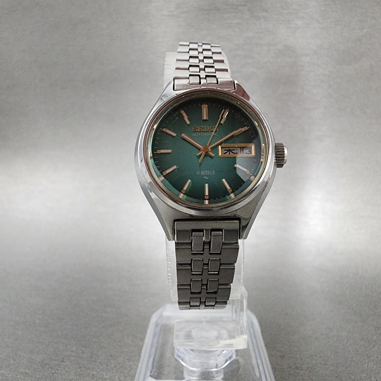 Seiko Automatic Watch Women 25mm Green Dial Silver Tone Daydate 22060510 Runs5