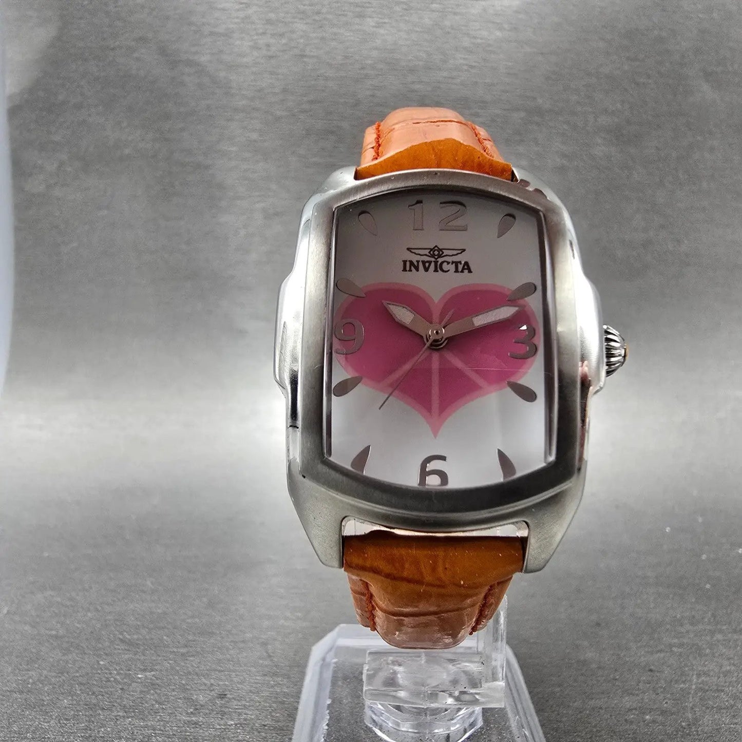Invicta Lupah Watch Women 29mm White Dial Silver Tone 19840 New Batt Pink HeartO6