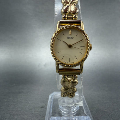 Seiko Watch Women 19mm Champagne Dial Gold Tone Oval 1421-5510 New Battery VTG5
