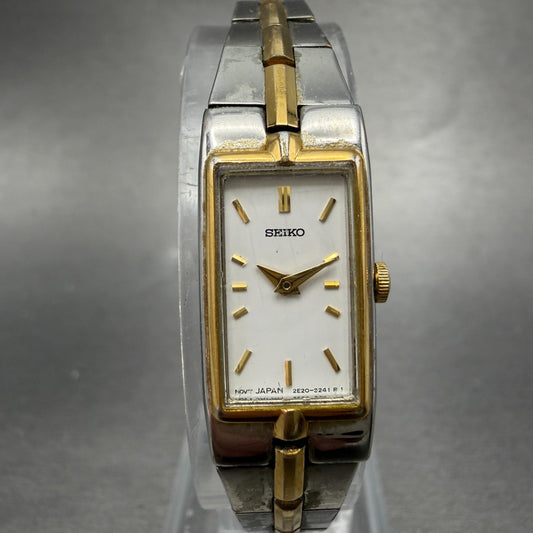 Seiko Tank Watch Women 13mm White Dial two Tone Rectangle 2E20-0AY0 New Battery50
