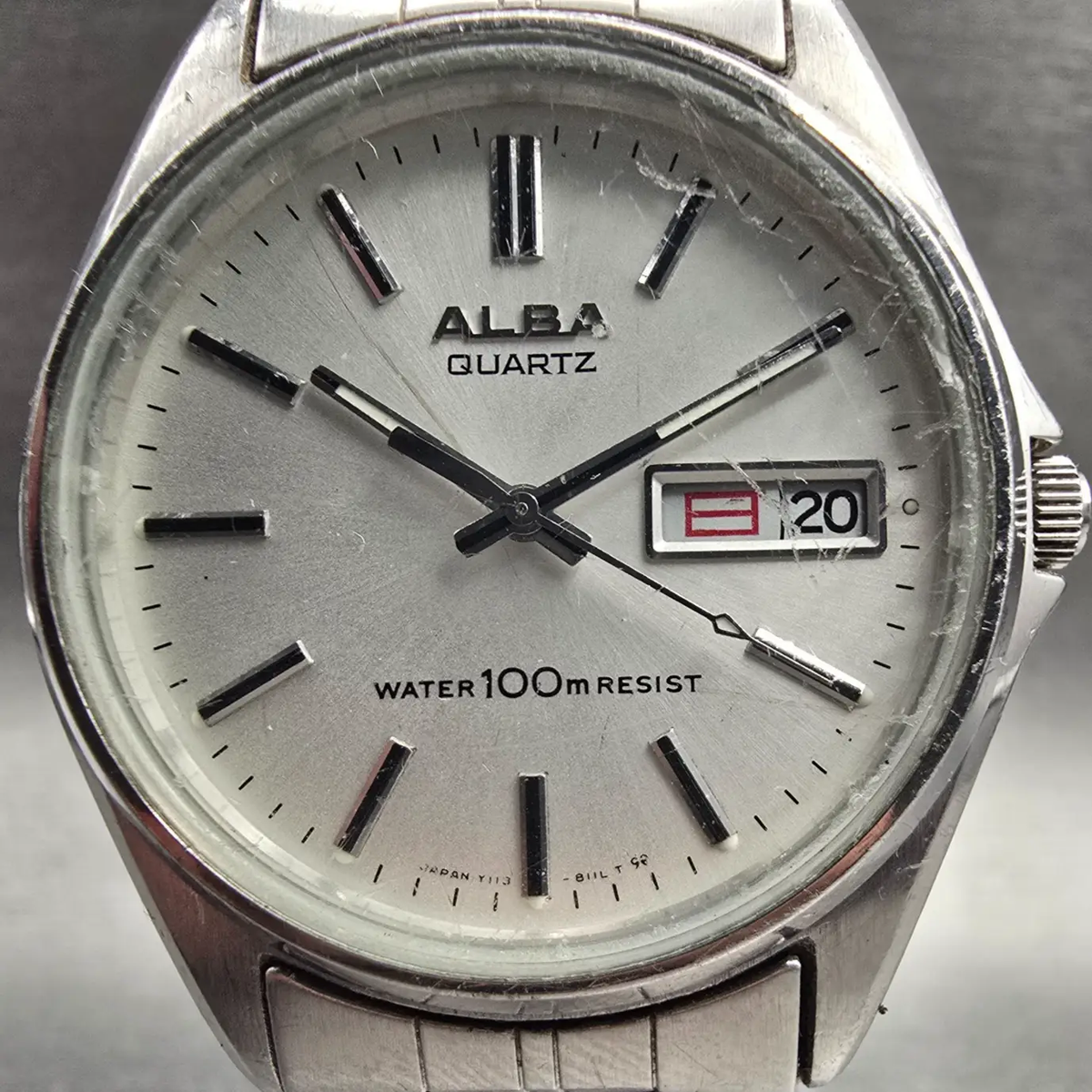 Seiko Alba Watch Men 35mm Silver Dial Silver Tone Daydate Round Y113-8100 NewBat1