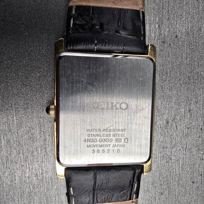 Seiko Tank Watch Men 28mm White Dial Gold Rectangle 4N30-00G0 New Battery10