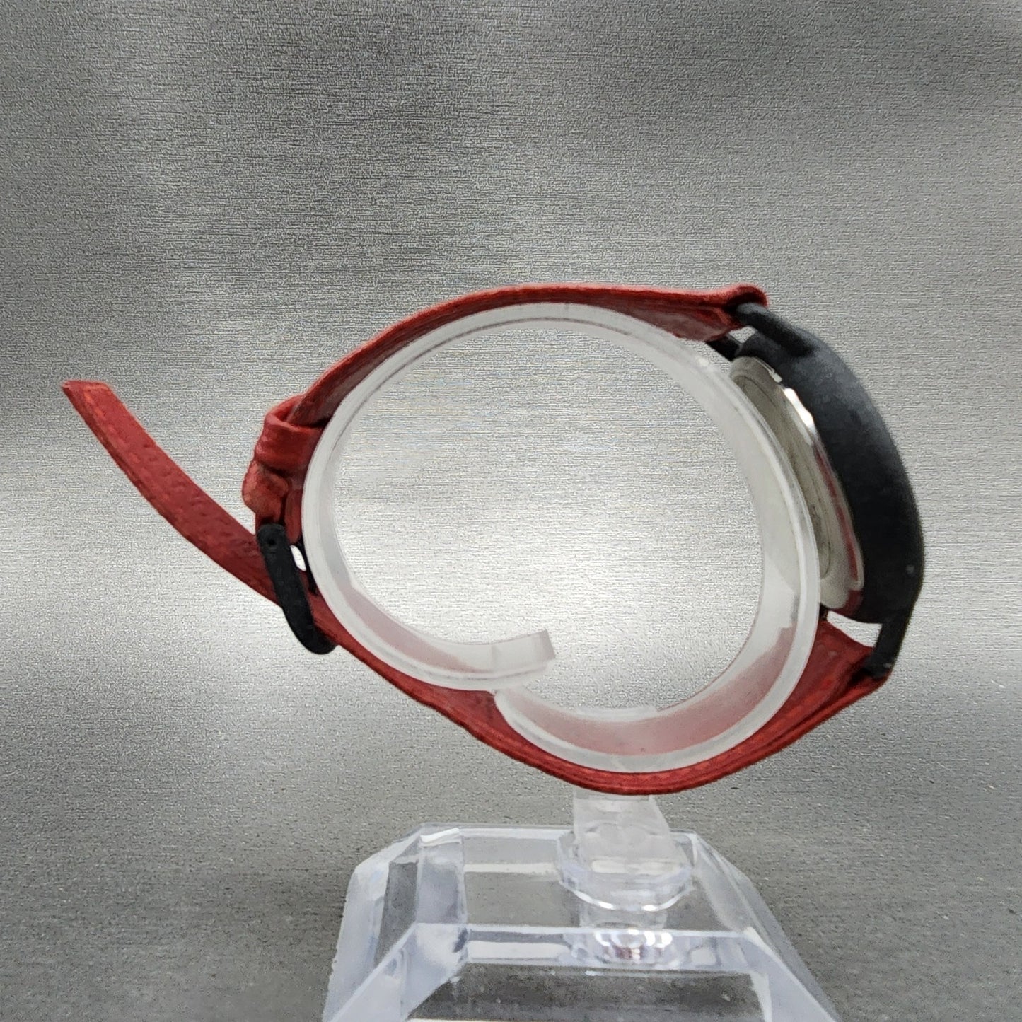 Fossil Watch Women 36mm Black Dial Black Tone Round Red Leather Band New Battery8