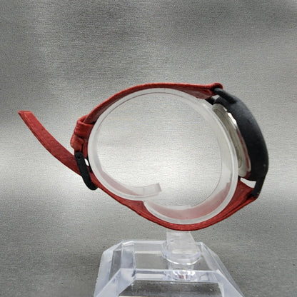 Fossil Watch Women 36mm Black Dial Black Tone Round Red Leather Band New Battery8