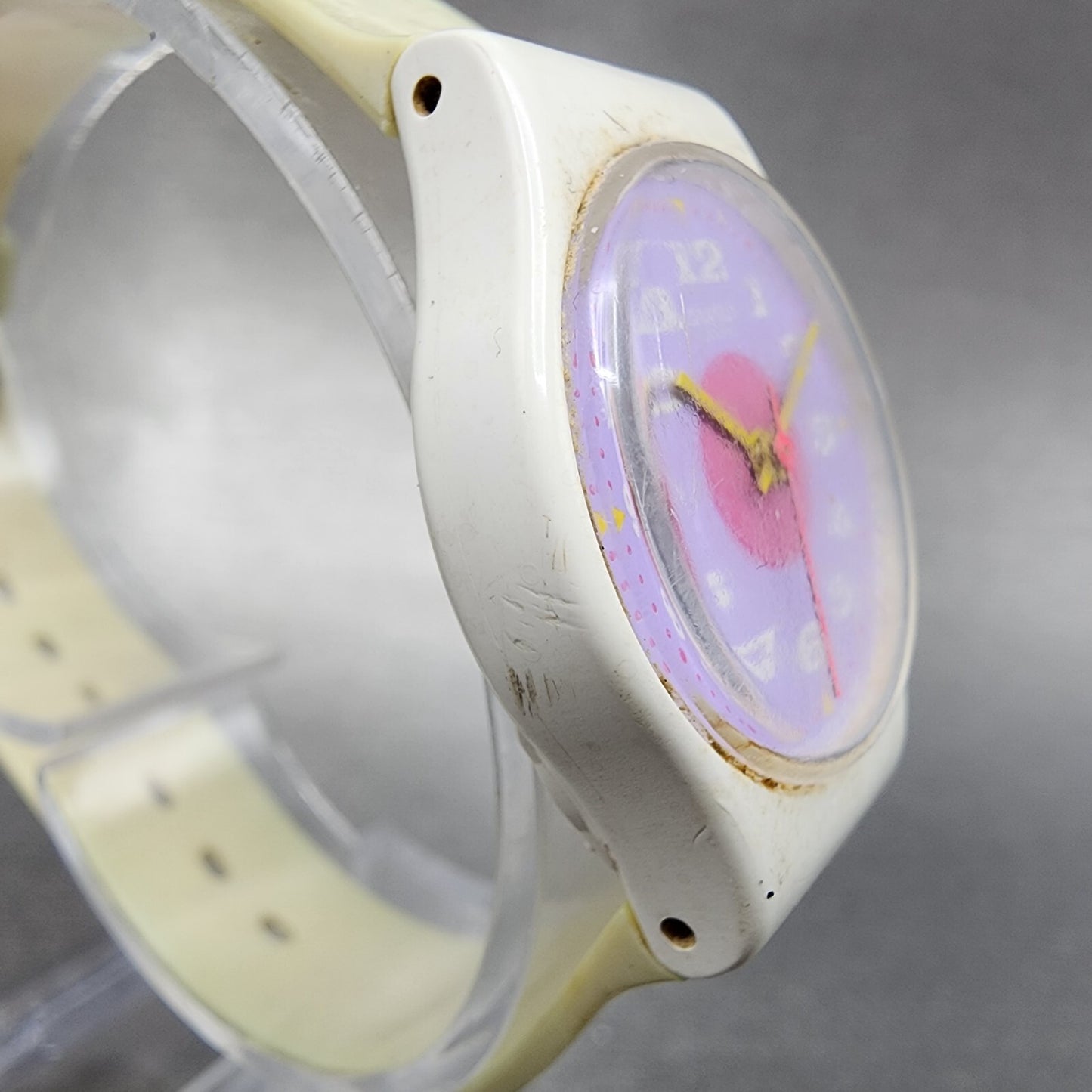 Swatch Paint By Numbers Watch Women 25mm Purple Dial White Tone Round New batt