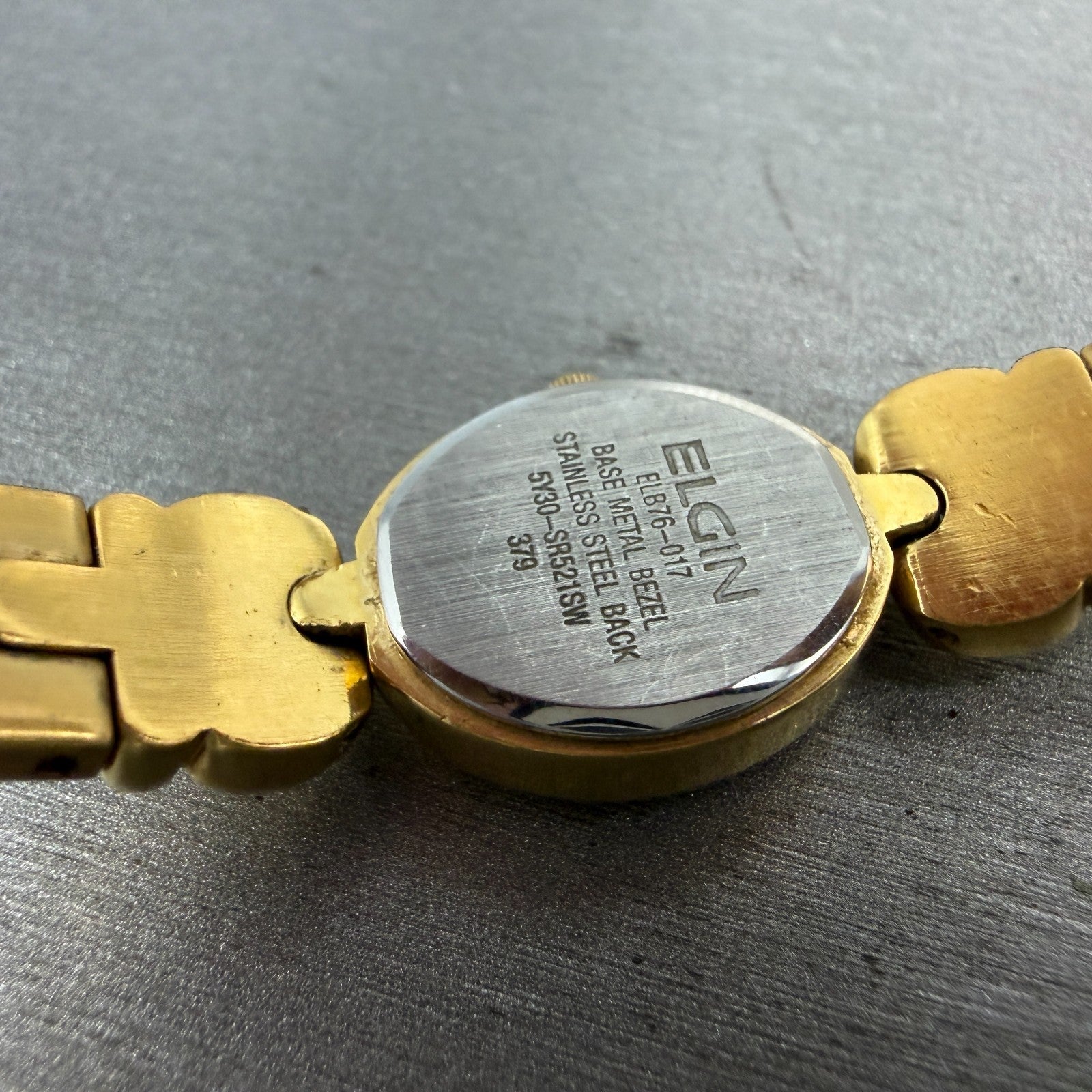 Elgin Watch Women 16mm Black Dial Gold Tone Oval ELB76-017 New Battery9