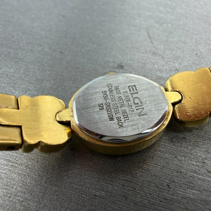 Elgin Watch Women 16mm Black Dial Gold Tone Oval ELB76-017 New Battery9
