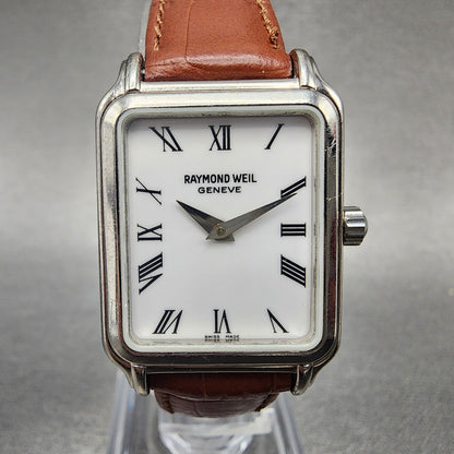 Raymond Weil Tank Watch Women 21mm White Dial Steel Leather 5372 W/Case New Batt1