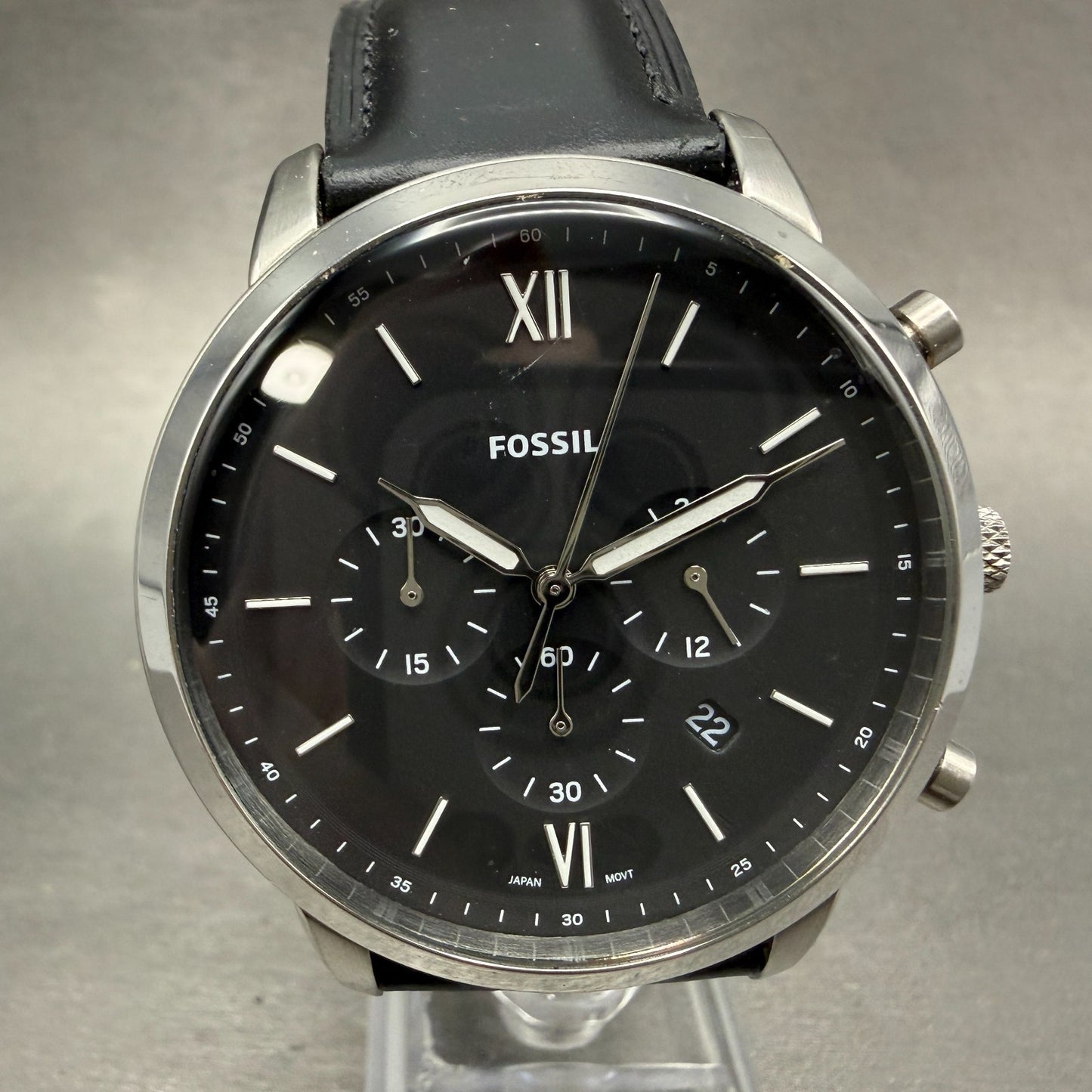 Fossil Neutra Chronograph Watch Men 44mm Black Dial Steel Date FS5452 NewBattery0