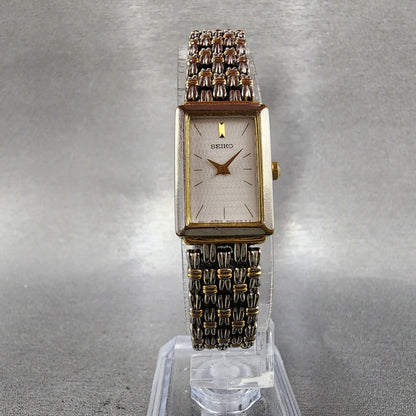 Seiko Tank Watch Women 15mm White Dial Two Tone Rectangle 4n007149 New Battery5