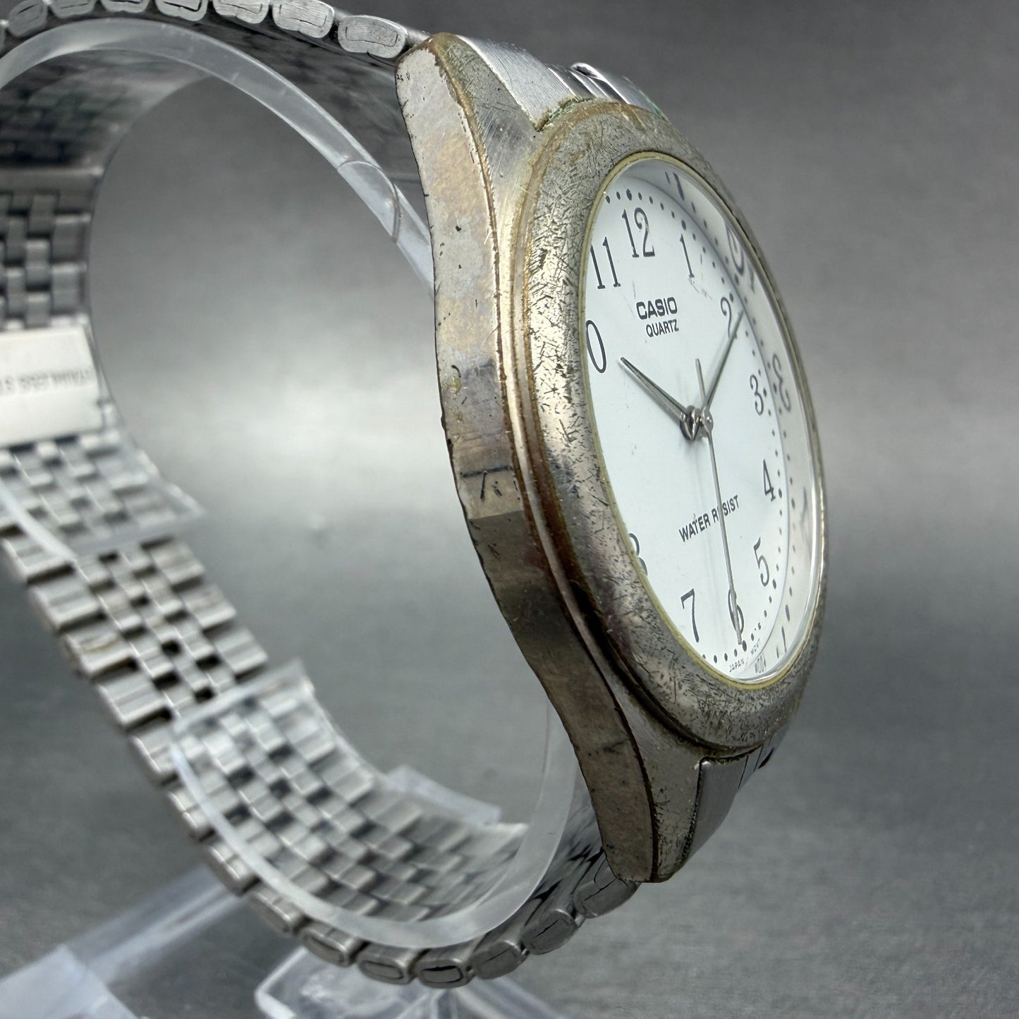 Casio Watch Men 36mm White Dial Silver Tone Round MTP-1129 New Battery Bracelet3