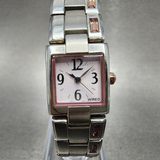 Seiko Wired Tank Watch Women 16mm White Dial Silver Tone 1n01-0fe0 New Battery