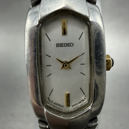 Seiko Watch Women 14mm Silver Dial Two Tone Rectangle 2e200at0 New Battery1