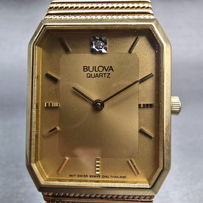 Bulova Watch Men 25mm Gold Dial Gold Tone Gem Stone Rectangle 92M45 New Battery1
