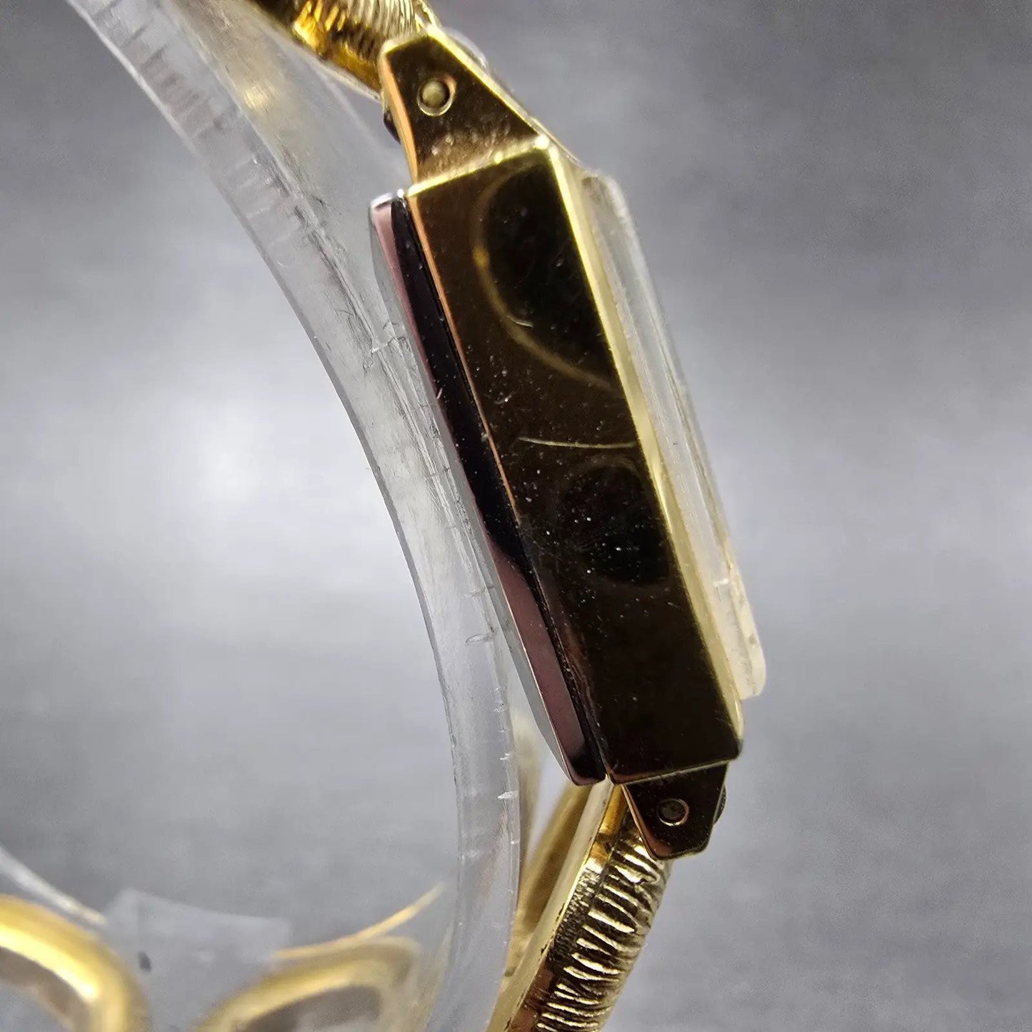 Omega Geneve Tank Watch Women 17mm Silver Dial Gold Plated Manual Wind Runs VTG3