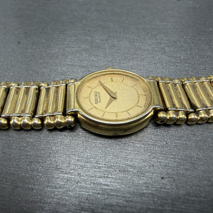 Seiko Watch Women 18mm Gold Dial Gold Tone Oval BROKEN BAND 2P205E29 New Batt5